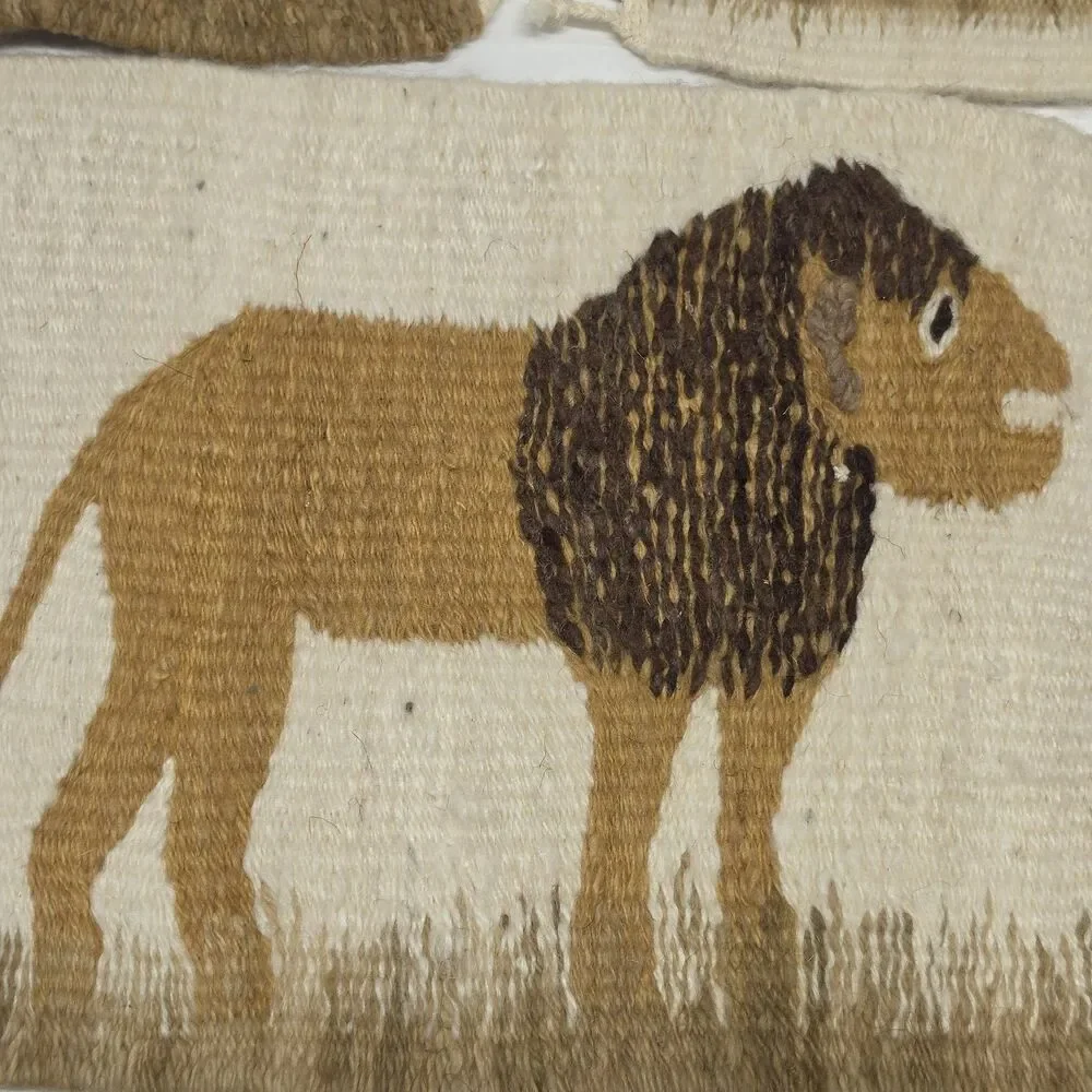 Vintage Hand Woven Wool African Wild Animals Elephant Lion Rhino Placemats